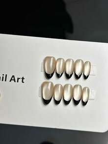 10片手工可重复使用全覆盖美甲贴纸 - 方形中长法式尖头黑白猫眼亮面按压式美甲贴，适合女性，通勤和休闲佩戴，简约优雅设计，美甲贴纸，专业美甲，高品质贴纸。可爱经典的法式美甲，适合女性和女孩日常和派对佩戴。全覆盖假指甲，长款，附赠美甲工具套装，是送给女性和女孩的绝佳礼物。手工按压式美甲贴。 - 彩色 - 查看 7
