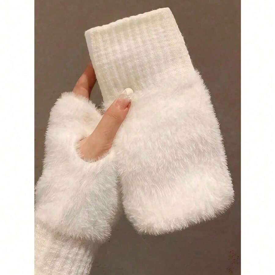 We Are Purchasing A Pair Of New Half-Finger Gloves For Women, Which Are Soft, Warm, Luxurious, Solid-Color Finger-Free Gloves For Women's Winter Hand Protection, Multi-Functional Touch Screens, Offices, And Student Writing - 彩色 - 查看 1