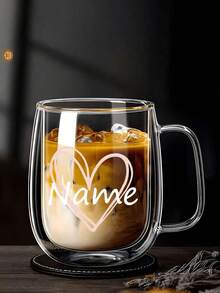 1/2pcs Custom Simple Light Luxury Double-Layer Insulated Heat Preservation Good Glass Coffee Cup , Transparent, With Portable Handle, Suitable For Cappuccino, Latte, Tea, Hot And Cold Drinks, Suitable For Easter, Christmas, Birthday Party