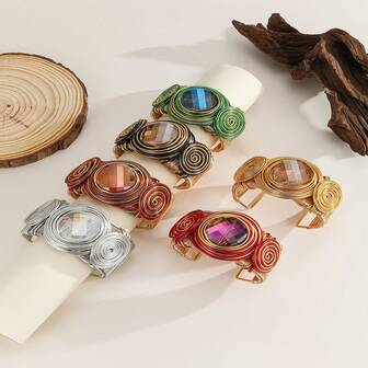 1件手工编织夸张铝丝人造水晶波西米亚中东风格手链，适合派对和度假佩戴