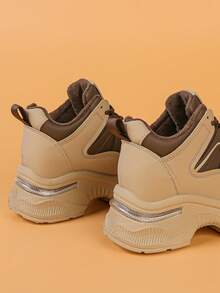 女士休闲坡跟厚底运动鞋，适合日常穿着 - 棕色 - 查看 7