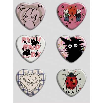 心形徽章，经典时尚徽章/胸针，2D平面设计，高品质金属饰品，适合装饰衣服、帽子、背包，是送给朋友、同学、同事和家人的趣味礼物。