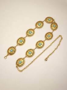 1件女士向日葵造型金属腰链，贴身配饰，可用于服装调节和装饰 - ps古金色 - 查看 3