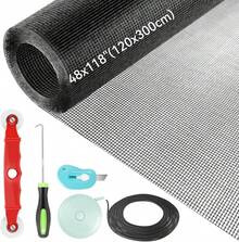 CXJYSD Kit De Reparación De Malla De Fibra De Vidrio Resistente Con Herramientas,Repelente De Insectos Para Ventanas,Puertas,Patios Y Porches. (Negro, 48x118(120x300cm)) - Negro - Ver 8