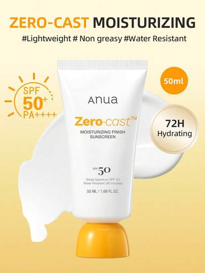 Anua 50ml Whitening Moisturizing Sunscreen, SPF 50, Natural Glow Protection, Non-Whitening, 72-Hour Moisturizing, Infused With Hyaluronic Acid And Niacinamide, Oil-Free Formula, Benzophenone-3 Free, Travel Essential, Korean Skincare, K-Beauty