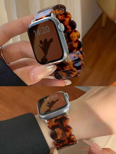 1条优质简约女士表带，适合工作/聚会/购物等场合，椭圆形树脂弹力绳设计，轻盈透气舒适，防水防刮，兼容 Ultra 2/1、SE 10/9/8/7/6/5/4/3/2/1，尺寸：38/40/41毫米、42/44/45/49毫米、S10 42毫米、S10 46毫米，女士智能手表配件