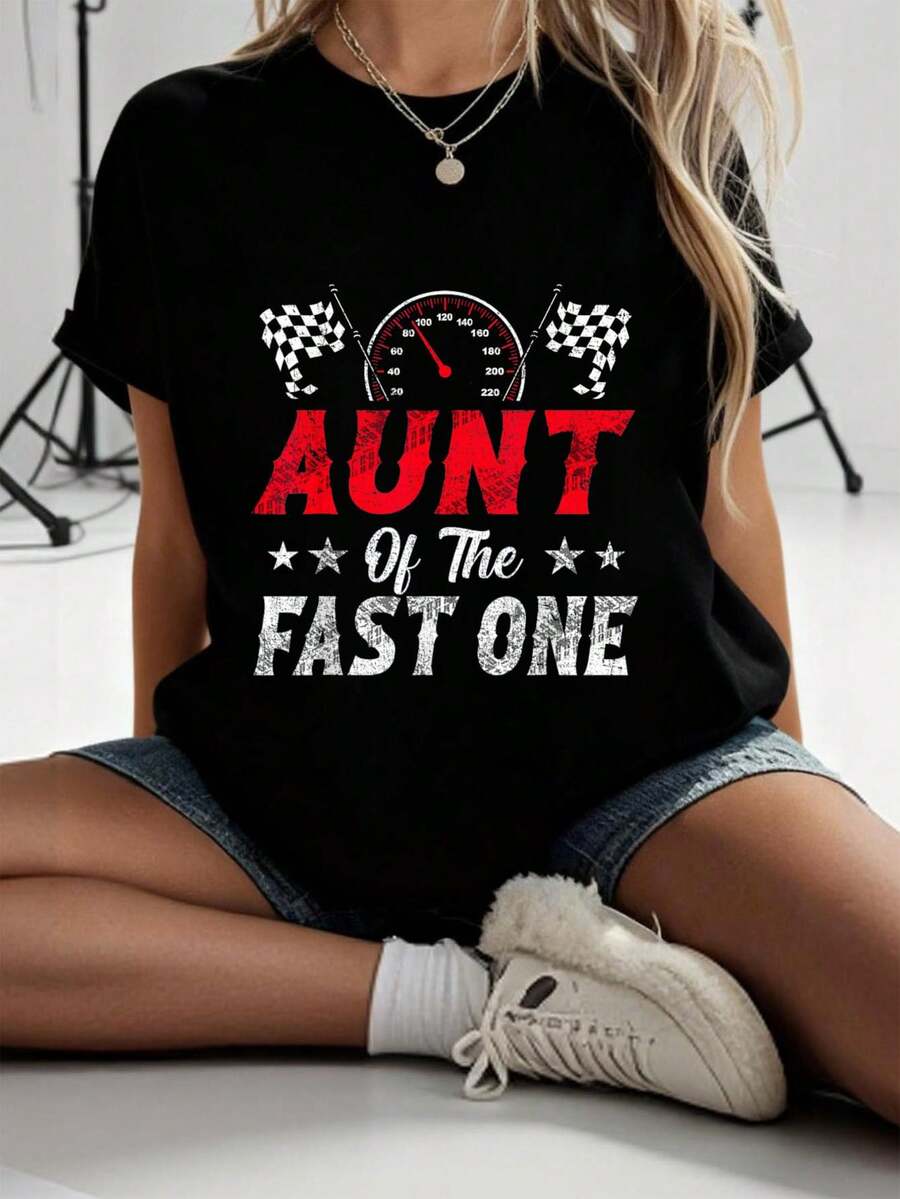Camiseta de coche de carreras para el primer cumpleaños de laía del rápido, camisetas gráficas, tops cortos para mujeres, conjuntos de verano para mujeres, tops de verano - Negro - Ver 1