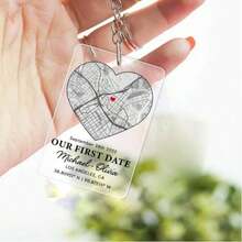 Personalized Map Keychain, Customized Couple Jewelry, First Date Gift, Couple Keychain, Location Map Keychain, Valentine's Day Gift For Him - Multicolor - View 8