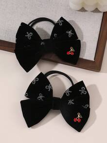 2pcs/4pcs Girls Velvet Bow & Cherry Hair Accessories Set, Suitable For Daily Decoration - Multicolor - View 11