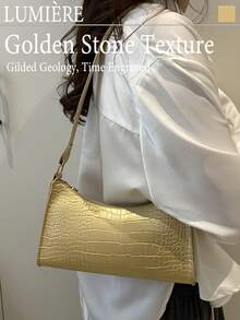 Solid Color Embossed Geometric Shoulder Bag With Zipper, Women's Shoulder Bag, Fashion Retro Zipper Bag, Casual Waterproof Handbag For Teen Girls, Women, College Students, Rookies & White-Collar Workers. Perfect For Office, Work, Business, Commute. Best Work Bag For Women., Retro Inspired Bag For Women - 彩色 - 查看 6