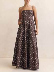 Women's Polka Dot Print Maxi Dresses Vintage Spaghetti Strap Square Neck Open Back Long Dresses Streetwear Party Clubwear Going Out Dresses - 巧克力色 - 查看 6