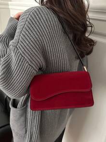 Túi đeo vai nữ thời trang, màu trơn, phong cách retro tối giản, thanh lịch. - Màu Đỏ Sâu - Xem 4