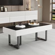 Modern And Minimalist Coffee Table And TV Unit Set, Black And White Striped Storage Furniture Set, Luxurious Living Room Furniture - Black and White + MDF + Particleboard - View 7