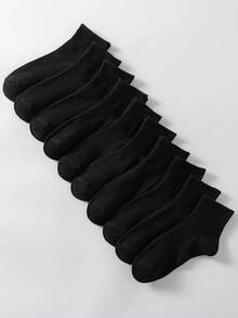 5 Pairs Unisex Solid Black Soft Comfortable Mid-Calf Socks, Suitable For Daily Wear, Outdoor, Casual, Sports, Loafers, Sneakers, All Seasons