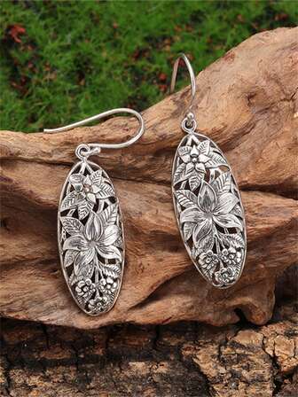 1 par moderiktiga och kreativa ovala plommonblommande örhängen, accessoarer för män och kvinnor, avslappnade festaccessoarer