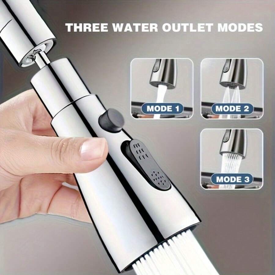 Modern Kitchen Faucet Extender With 3 Spray Modes, 360° Swivel Spout, Handheld Sprayer, Polished ABS Material, Water Diverter Control, Full Body Spray, And Embedded Installation Design. Includes Sink Faucet Extender And Kitchen Faucet Sprayer Replacement. - Multicolor - View 1