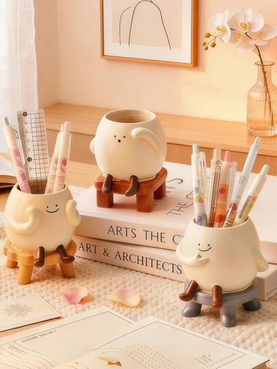 Cute Cartoon Pen Holder - Multifunctional Desktop Stationery Organizer, Adorable Design With Lively White Figurine, Smooth Leg Lines, Ideal For Storing Pens, Pencils, Markers, Highlighters, Etc. Perfect Desk Decor For Students, Office Workers, Home Study, And Workspaces, Adding Fun And Charm To Your Space While Keeping The Desk Tidy. Also Suitable For Room, Home, And Office Decoration.