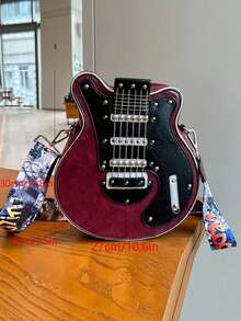 Creative Y2k Style Vintage Guitar Shaped Bag For Girls, Bass Guitar Unique Design Shoulder Bag, Crossbody Bag, Chain & Rivet Decoration, Color Block Wide Strap Bag, Street Fashion,Fashionable Niche Design, Steampunk, Goth,Bag For Women, Cool Girls Street Wear,Perfect For Music Festival, Concert, Rock Style Bag For Women, Rock Style Bag For Women - 彩色 - 查看 5