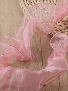 1 rollo de cinta de tul plisada con cuentas, cinta de envoltura artesanal floral, cinta de organza ondulada brillante con perlas - Negro - Ver 7