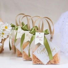 1pc Gift Bag With Ribbon, Transparent Bridesmaid Gift Box, Valentine's Day Gift Bag With High-End Feel, Wedding Birthday Transparent Gift Handbag, Candy Bag Gift Bag Gift Box Handbag, Excluding Raffia And Internal Card - Multicolor - View 5