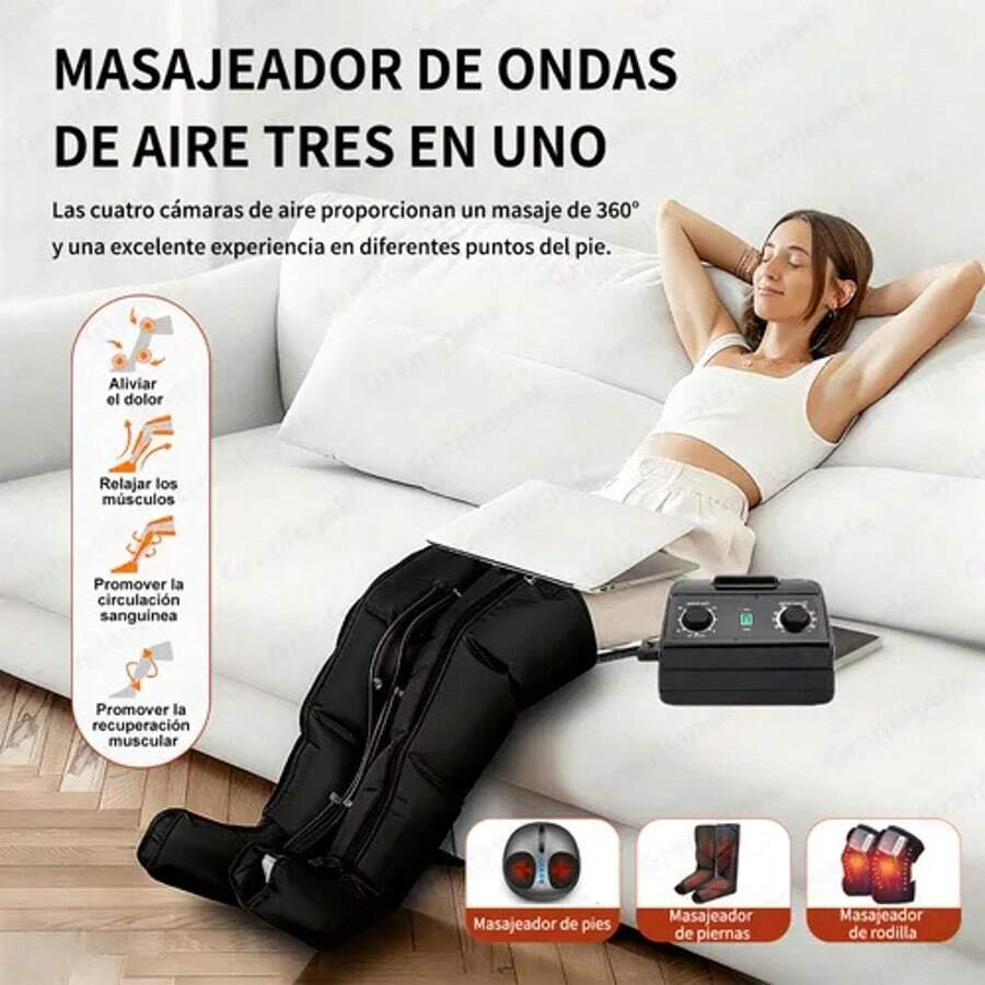 Botas de masaje de piernas con presión de aire, masajeador de piernas, terapia de presión, botas de masaje de piernas con presión de aire - Negro - Ver 1