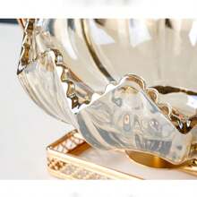 1pc Premium Metal & Glass Crescent Moon Shaped Candy/Fruit Bowl. Non-Slip And Scratch-Resistant Design, Suitable For Placing In The Living Room, Holiday Dining Table Or Restaurant Table. - Gold - View 3