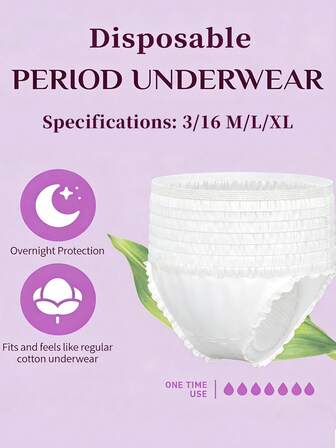 3/16 piezas, Ropa interior protectora cómoda, Toallas sanitarias con estilo de pantis, Bragas para el período, Ropa interior desechable, Super absorbente, Diseño patentado, Refrescante y cómodo, Cobertura protectora 3D, A prueba de fugas, Transpirable, Altamente absorbente, Elimina los olores, Duerme bien toda la noche, Adecuado para viajes de negocios, Menstruación, Posparto, Posoperatorio y Viajes