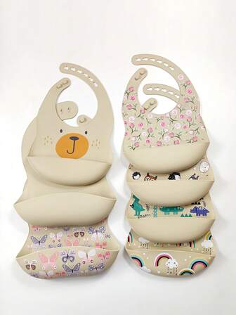 1 pieza Babero de bebé ajustable de silicona con lindo diseño de animales, de material de silicona suave, adecuado para alimentación diaria y prevenir que la ropa se ensucie