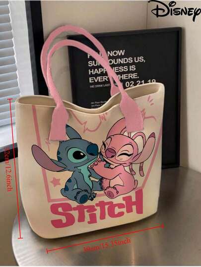 Stitch Canvas Bag, Cute Cartoon Print, Multifunctional Square 3D Canvas Tote Bag, Handbag, Large Capacity Cosmetic Storage Bag, Can Hold Lipstick, Makeup Brushes, Skincare, Phone, Coins, Small Items, Suitable For Home, Gifts, Vacation, Holidays (Halloween, Christmas, Etc.), Multipurpose