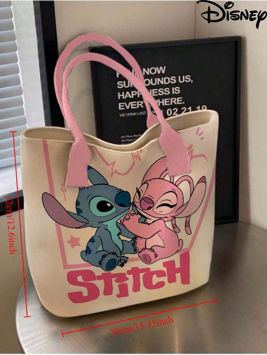 Stitch Canvas Bag, Cute Cartoon Print, Multifunctional Square 3D Canvas Tote Bag, Handbag, Large Capacity Cosmetic Storage Bag, Can Hold Lipstick, Makeup Brushes, Skincare, Phone, Coins, Small Items, Suitable For Home, Gifts, Vacation, Holidays (Halloween, Christmas, Etc.), Multipurpose - Multicolor - View 1