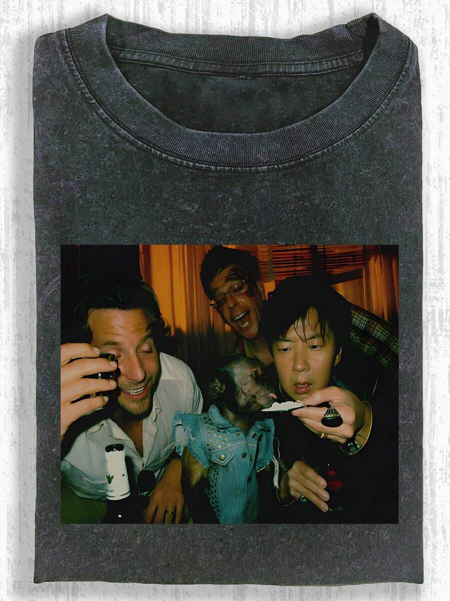 230g Water Washed, Enjoy Life Together With Printed T-Shirts, High-Quality Wax Printed Cotton Retro Fashion Brand T-Shirts, Men's T-Shirts, Beach Essentials, Men's Summer Clothes Summer T-Shirts, Holiday Gifts, Perfect Gifts - 黑色 - 查看 1