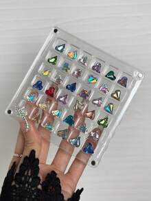 36/64/100 Slots Nail Art Rhinestone Zirconia Jewelry Storage Box, Acrylic Crystal Diamond Display Tray, Magnetic Adsorption Organizer Case, Empty Box - Clear - View 6