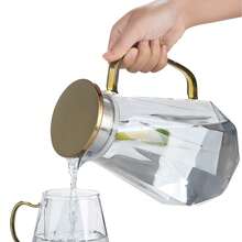 Glass Pitcher With Lid - 2L/67oz Gold Water Pitcher With Handle, Heat Resistant Borosilicate Carafe For Hot & Cold Beverages, Iced Tea, Coffee, Sangria, Juice & Milk, Fridge & Dishwasher - Gold - View 5