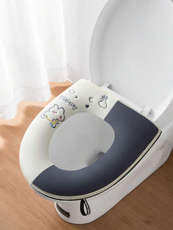1pc New Contrast Color Toilet Seat Cover, Cute Bathroom Toilet Cushion Pad With Zipper And Handle, Thickened, Multiple Colors Available