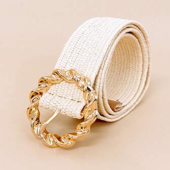 1 pieza Cinturón elástico de paja PP para mujer, banda de estiramiento de moda simple y versátil para el uso diario, accesorio de vestido