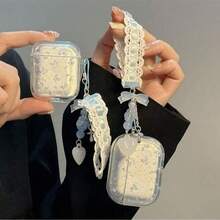 Husă de protecție pentru căști wireless, design cu fundă florală albastră/roz, compatibilă cu Apple 4/3/Pro/Pro2, cadou excelent pentru tine sau pentru prietenii tăi - Fluture albastru - Vizualizare 1