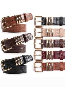 High-Quality Crocodile Embossed Faux Leather Retro Alloy Buckle Women's Belt, Slim Waist Belt For Women's Dresses And Jeans, Minimalist, Casual, Elegant Solid Color Women's Belt, Versatile Belt Suitable For Dresses And Pants, Daily Wear - Fashion Belts - View 8