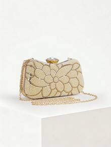 Tas Clutch Mutiara Bentuk Tetesan Air Mewah dan Elegan YMI STYLE, Tas Tangan Pesta Pernikahan Romantis dengan Dekorasi Cincin Berlian Imitasi, Cocok untuk Acara Formal Pengantin, Tas Bahu, Clutch Pernikahan - Emas - View 3