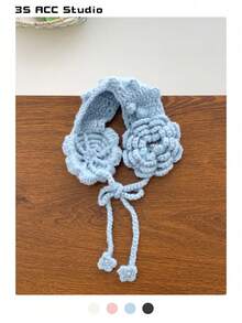 1pc Spring & Autumn Fashionable Crochet Hollow Out Floral Headband, Cute Girl Style Knitted Flower Headscarf, Vintage Mori Style Handmade Crochet Knitted Hat - Multicolor - View 10