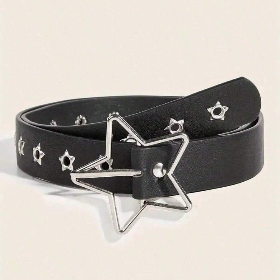 Punk Style Porous Star Personalized Belt Willow Nail Decoration European And American Fan Versatile Pin Buckle Belt  Belt Spot - 黑色 - 查看 1