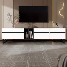 Modern TV Cabinet 180 Cm In White With Klappfach, Offenen Fächern And Doppeltüren – Minimalist Fernsehschrank Als Sideboard, TV-Möbel & Wohnzimmerschrank Mit Viel Stauraum - White - View 3