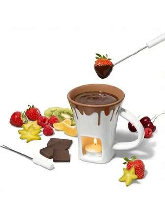 1 Pc Ceramic Chocolate And Cheese Fondue Set With Mug – Comes With A Ceramic Bowl Base, Perfect For Valentine's Day, Parties, And Family Gatherings – No Stove Required, Easy-To-Clean Surface, An Ideal Gift For Cheese, Chocolate, And Dessert Lovers, Modern Kitchenware, Elegant Plates And Dishes, Butter Warmer, A Must-Have For Home Cooking.