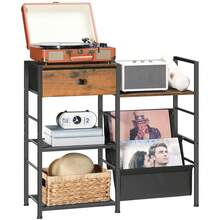 Record Player Stand, End Table With Vinyl Storage, 4 Tier Vinyl Record Storage, Side Table With Open Shelves, Turntable Stand For Living Room, Media Room, Rustic Brown - 棕色 - 查看 5