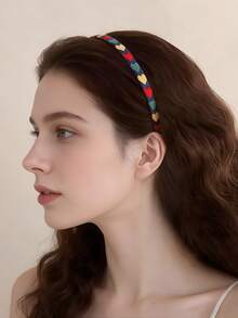 1 pieza Diadema vintage de tela suave y antideslizante con diseño de corazón colorido para niñas y mujeres - Multicolor - Ver 1