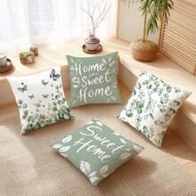 4件套甜美家园树叶印花枕套，桃绒面料，尺寸45*45/50*50/40*40厘米，适用于现代简约沙发、客厅装饰、礼品、派对装饰 - 彩色 - 查看 6