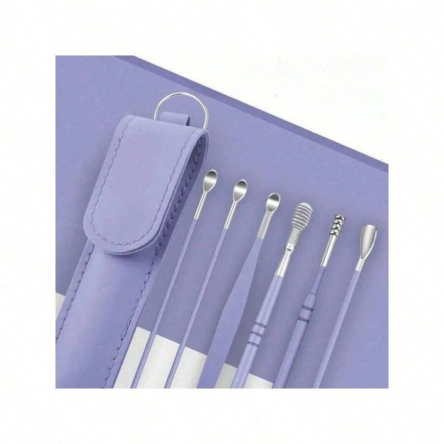 Convenient Ear Cleaning Kit 9 Pieces Set Portable Spiral Spring Ear Wax Remover Tool Washable  Hygienic Ear Pick Scoop For Home Travel Easy Cleaning Accessories - 紫色 6 件裝 - 查看 1