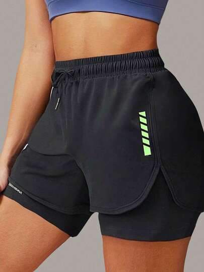 1pc Women's Summer Outdoor Sports Breathable Layered Shorts, 2 In 1 Athletic Shorts, Suitable For Running And Fitness