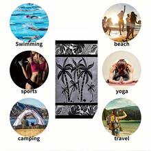 1pc Tropical Rainforest Beach Towel, Quick-Dry, Soft, Absorbent Polyester, Modern Design - Black and White - View 4