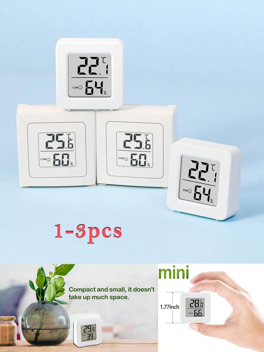 1个/2个迷你液晶数字温湿度计，室内温度计电子温湿度计温度监测器湿度计（仅摄氏度） - 白色 - 查看 1