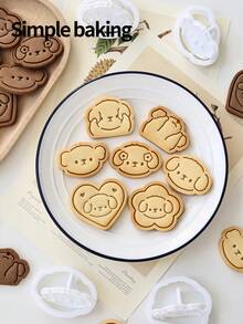A Cute Puppy Series Cookie Cutter, Kitchen Parent-Child Baking Cookie Stamps, Valentine's Day Gift Cookie Molds, Cake Decorations, Dessert Making Tools - White - View 3
